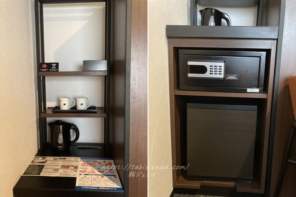 変なホテル東京 赤坂/室内セーフティボックス、冷蔵庫、ポット