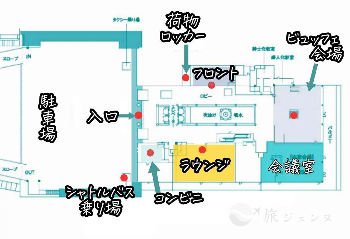 メリケンパーク神戸オリエンタルホテルの3階平面図（ラウンジの位置）